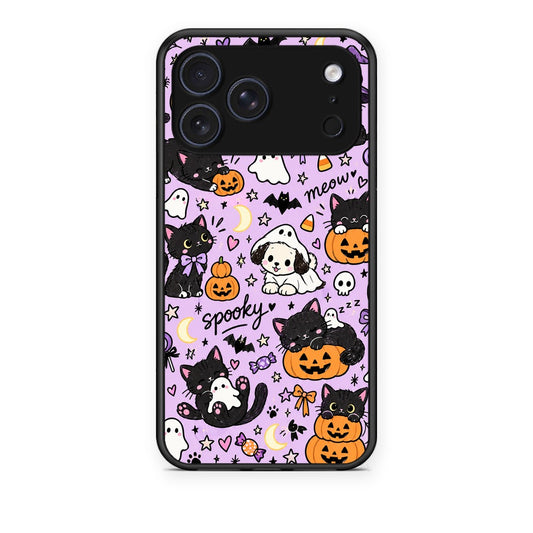 Θήκη iPhone 17 Pro Halloween Black Cats on Lilac από τη Smartfits με σχέδιο στο πίσω μέρος και μαύρο περίβλημα | iPhone 17 Pro Halloween Black Cats on Lilac case with colorful back and black bezels