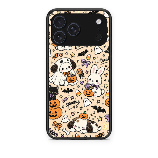 Θήκη iPhone 17 Pro Halloween Puppies and Friends on Cream από τη Smartfits με σχέδιο στο πίσω μέρος και μαύρο περίβλημα | iPhone 17 Pro Halloween Puppies and Friends on Cream case with colorful back and black bezels