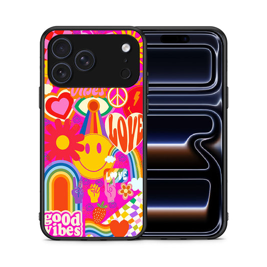 Θήκη iPhone 17 Pro Hippie Love από τη Smartfits με σχέδιο στο πίσω μέρος και μαύρο περίβλημα | iPhone 17 Pro Hippie Love case with colorful back and black bezels