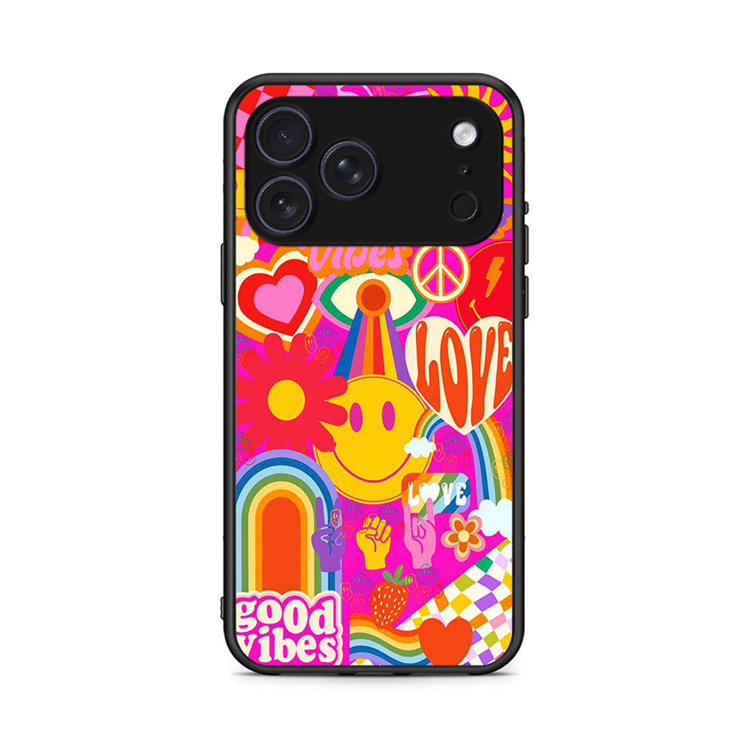 iPhone 17 Pro Hippie Love θήκη από τη Smartfits με σχέδιο στο πίσω μέρος και μαύρο περίβλημα | Smartphone case with colorful back and black bezels by Smartfits