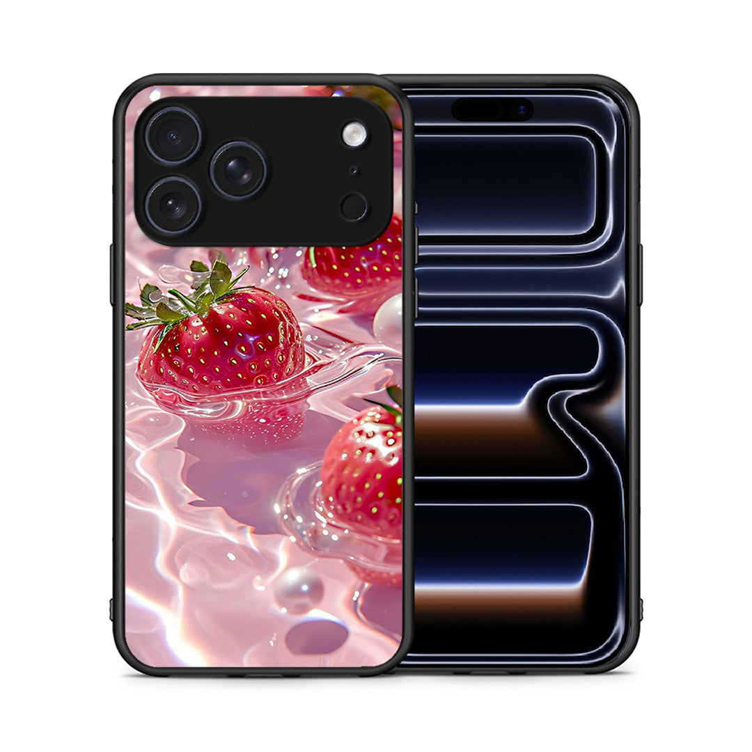 Θήκη iPhone 17 Pro Juicy Strawberries από τη Smartfits με σχέδιο στο πίσω μέρος και μαύρο περίβλημα | iPhone 17 Pro Juicy Strawberries case with colorful back and black bezels