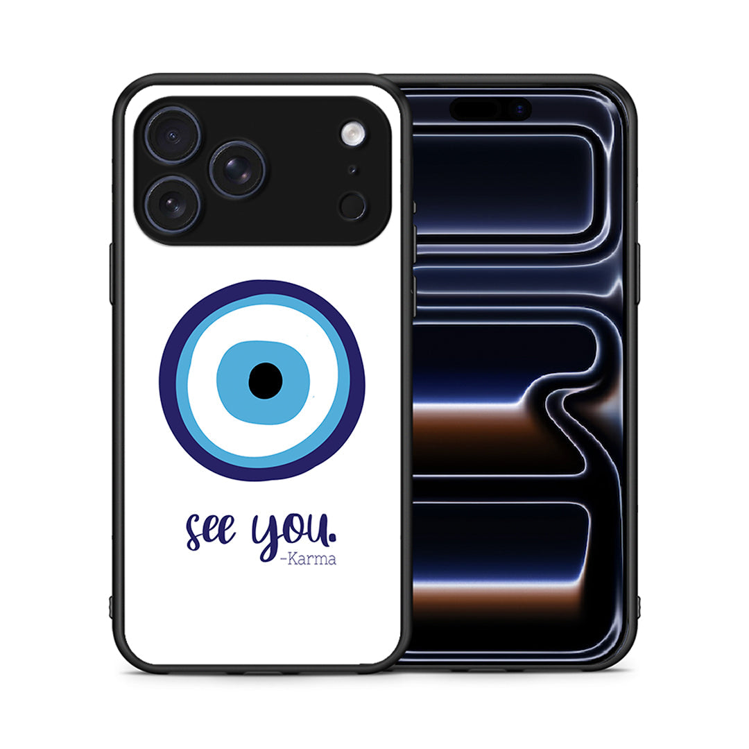 Θήκη iPhone 17 Pro Karma Says από τη Smartfits με σχέδιο στο πίσω μέρος και μαύρο περίβλημα | iPhone 17 Pro Karma Says case with colorful back and black bezels