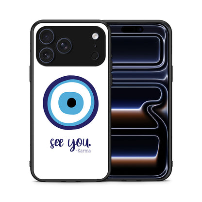 Θήκη iPhone 17 Pro Karma Says από τη Smartfits με σχέδιο στο πίσω μέρος και μαύρο περίβλημα | iPhone 17 Pro Karma Says case with colorful back and black bezels