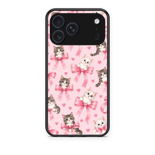 Θήκη iPhone 17 Pro Kittens and Pink Bows on Pink από τη Smartfits με σχέδιο στο πίσω μέρος και μαύρο περίβλημα | iPhone 17 Pro Kittens and Pink Bows on Pink case with colorful back and black bezels