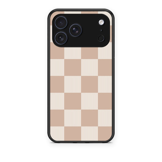 Θήκη iPhone 17 Pro Latte and Cream Striped Checks από τη Smartfits με σχέδιο στο πίσω μέρος και μαύρο περίβλημα | iPhone 17 Pro Latte and Cream Striped Checks case with colorful back and black bezels