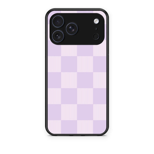 Θήκη iPhone 17 Pro Lilac and Cream Striped Checks από τη Smartfits με σχέδιο στο πίσω μέρος και μαύρο περίβλημα | iPhone 17 Pro Lilac and Cream Striped Checks case with colorful back and black bezels