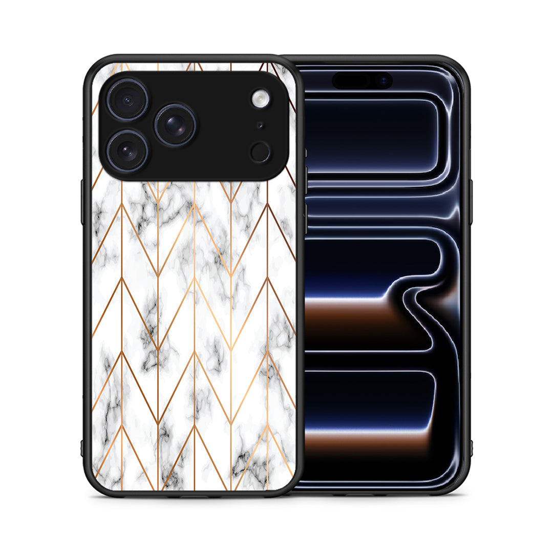 Θήκη iPhone 17 Pro Gold Geometric Marble από τη Smartfits με σχέδιο στο πίσω μέρος και μαύρο περίβλημα | iPhone 17 Pro Gold Geometric Marble case with colorful back and black bezels