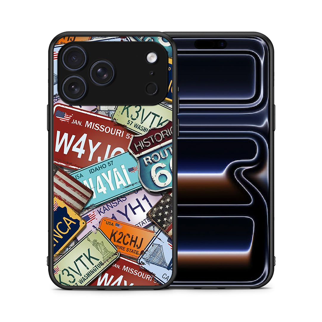 Θήκη iPhone 17 Pro Max Car Plates από τη Smartfits με σχέδιο στο πίσω μέρος και μαύρο περίβλημα | iPhone 17 Pro Max Car Plates case with colorful back and black bezels