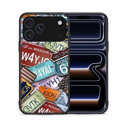 Θήκη iPhone 17 Pro Max Car Plates από τη Smartfits με σχέδιο στο πίσω μέρος και μαύρο περίβλημα | iPhone 17 Pro Max Car Plates case with colorful back and black bezels