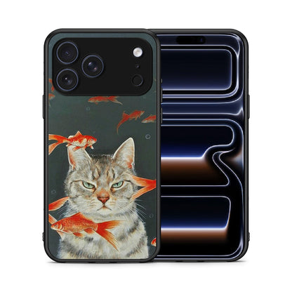 Θήκη iPhone 17 Pro Max Cat Goldfish από τη Smartfits με σχέδιο στο πίσω μέρος και μαύρο περίβλημα | iPhone 17 Pro Max Cat Goldfish case with colorful back and black bezels