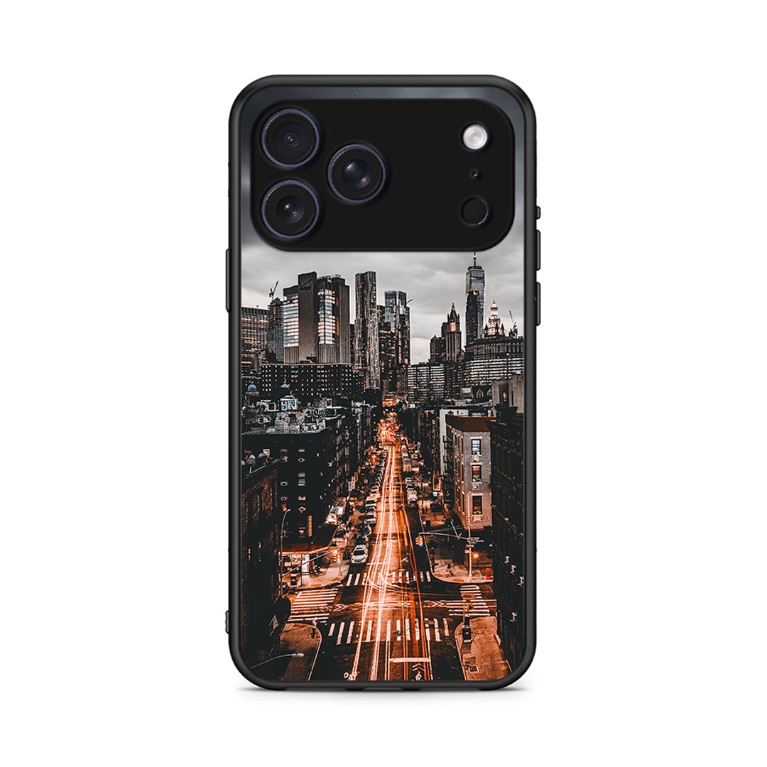 iPhone 17 Pro Max City Lights θήκη από τη Smartfits με σχέδιο στο πίσω μέρος και μαύρο περίβλημα | Smartphone case with colorful back and black bezels by Smartfits