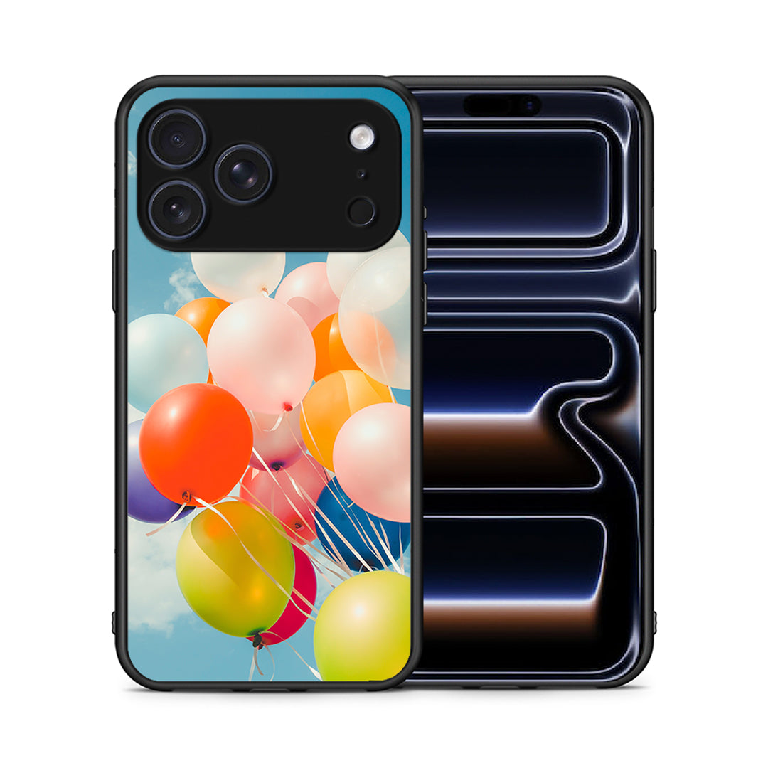 Θήκη iPhone 17 Pro Max Colorful Balloons από τη Smartfits με σχέδιο στο πίσω μέρος και μαύρο περίβλημα | iPhone 17 Pro Max Colorful Balloons case with colorful back and black bezels