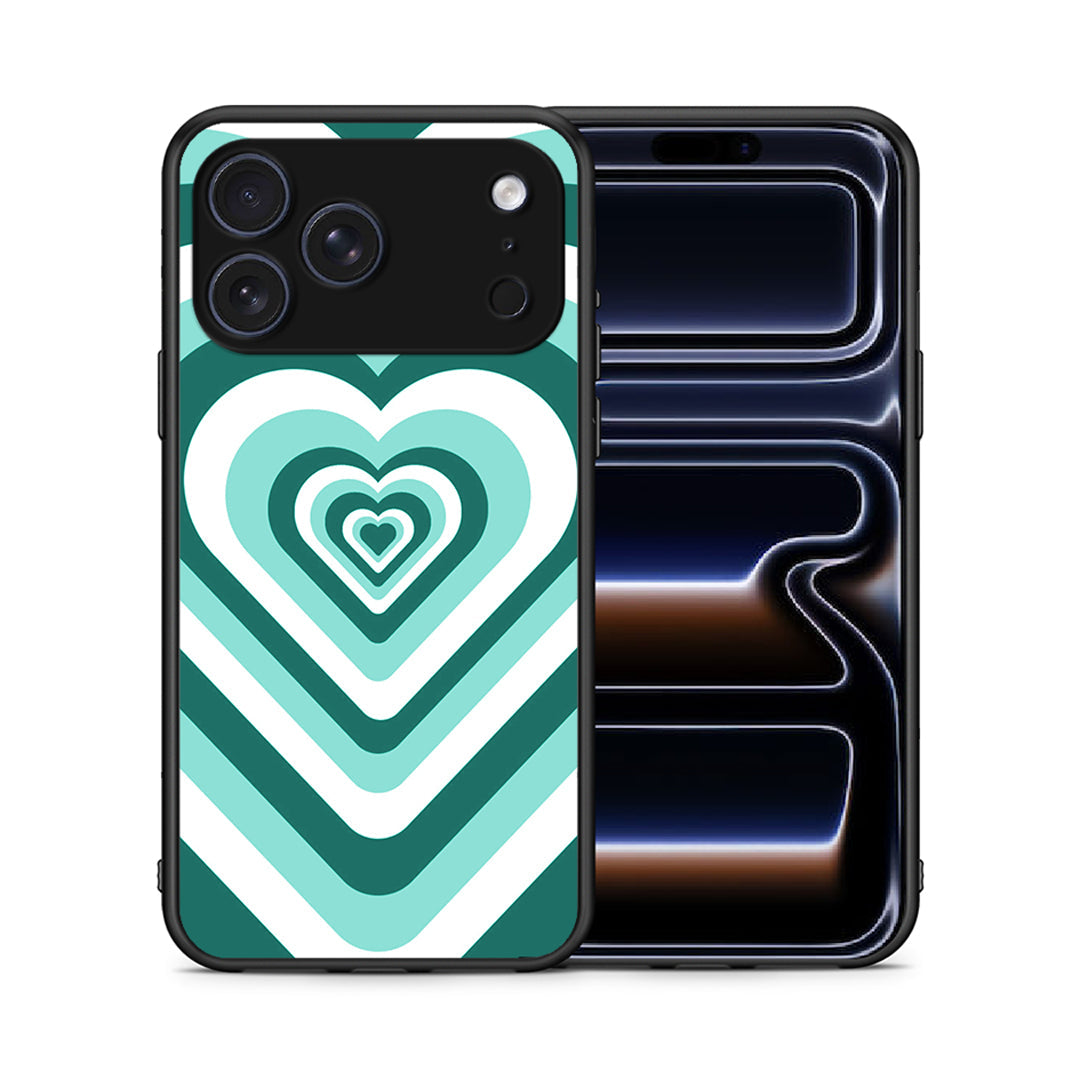 Θήκη iPhone 17 Pro Max Green Hearts από τη Smartfits με σχέδιο στο πίσω μέρος και μαύρο περίβλημα | iPhone 17 Pro Max Green Hearts case with colorful back and black bezels
