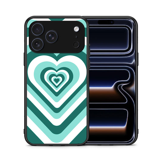 Θήκη iPhone 17 Pro Max Green Hearts από τη Smartfits με σχέδιο στο πίσω μέρος και μαύρο περίβλημα | iPhone 17 Pro Max Green Hearts case with colorful back and black bezels