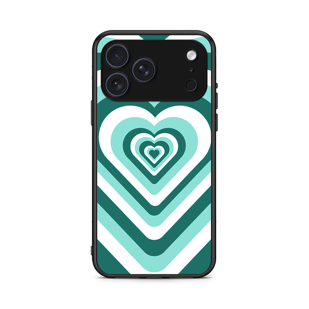 iPhone 17 Pro Max Green Hearts θήκη από τη Smartfits με σχέδιο στο πίσω μέρος και μαύρο περίβλημα | Smartphone case with colorful back and black bezels by Smartfits