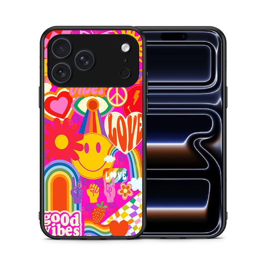 Θήκη iPhone 17 Pro Max Hippie Love από τη Smartfits με σχέδιο στο πίσω μέρος και μαύρο περίβλημα | iPhone 17 Pro Max Hippie Love case with colorful back and black bezels