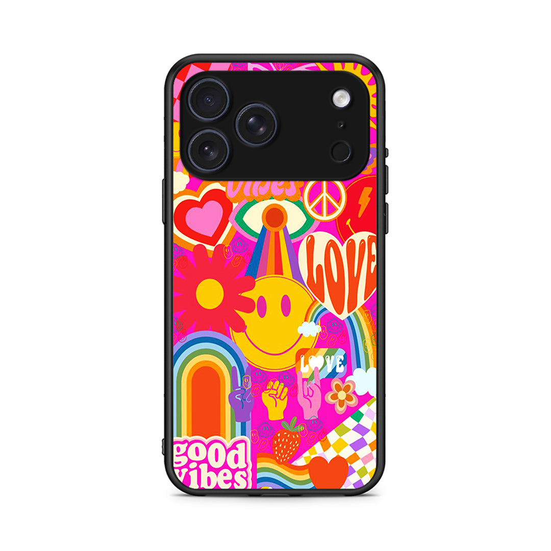 iPhone 17 Pro Max Hippie Love θήκη από τη Smartfits με σχέδιο στο πίσω μέρος και μαύρο περίβλημα | Smartphone case with colorful back and black bezels by Smartfits