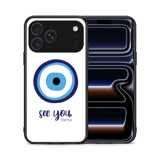 Θήκη iPhone 17 Pro Max Karma Says από τη Smartfits με σχέδιο στο πίσω μέρος και μαύρο περίβλημα | iPhone 17 Pro Max Karma Says case with colorful back and black bezels