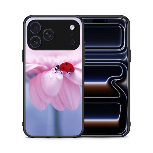 Θήκη iPhone 17 Pro Max Ladybug Flower από τη Smartfits με σχέδιο στο πίσω μέρος και μαύρο περίβλημα | iPhone 17 Pro Max Ladybug Flower case with colorful back and black bezels