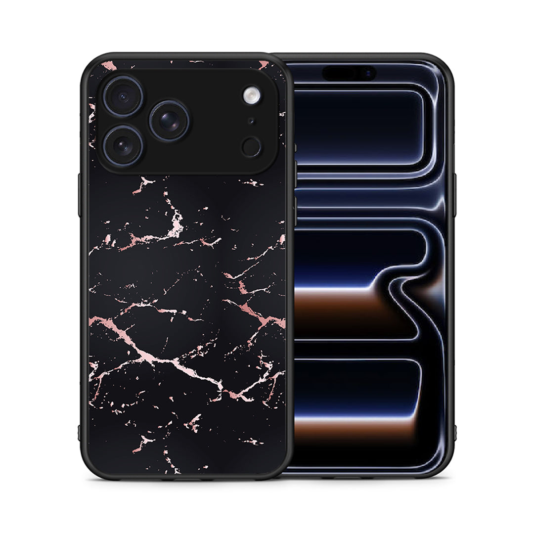 Θήκη iPhone 17 Pro Max Black Rosegold Marble από τη Smartfits με σχέδιο στο πίσω μέρος και μαύρο περίβλημα | iPhone 17 Pro Max Black Rosegold Marble case with colorful back and black bezels