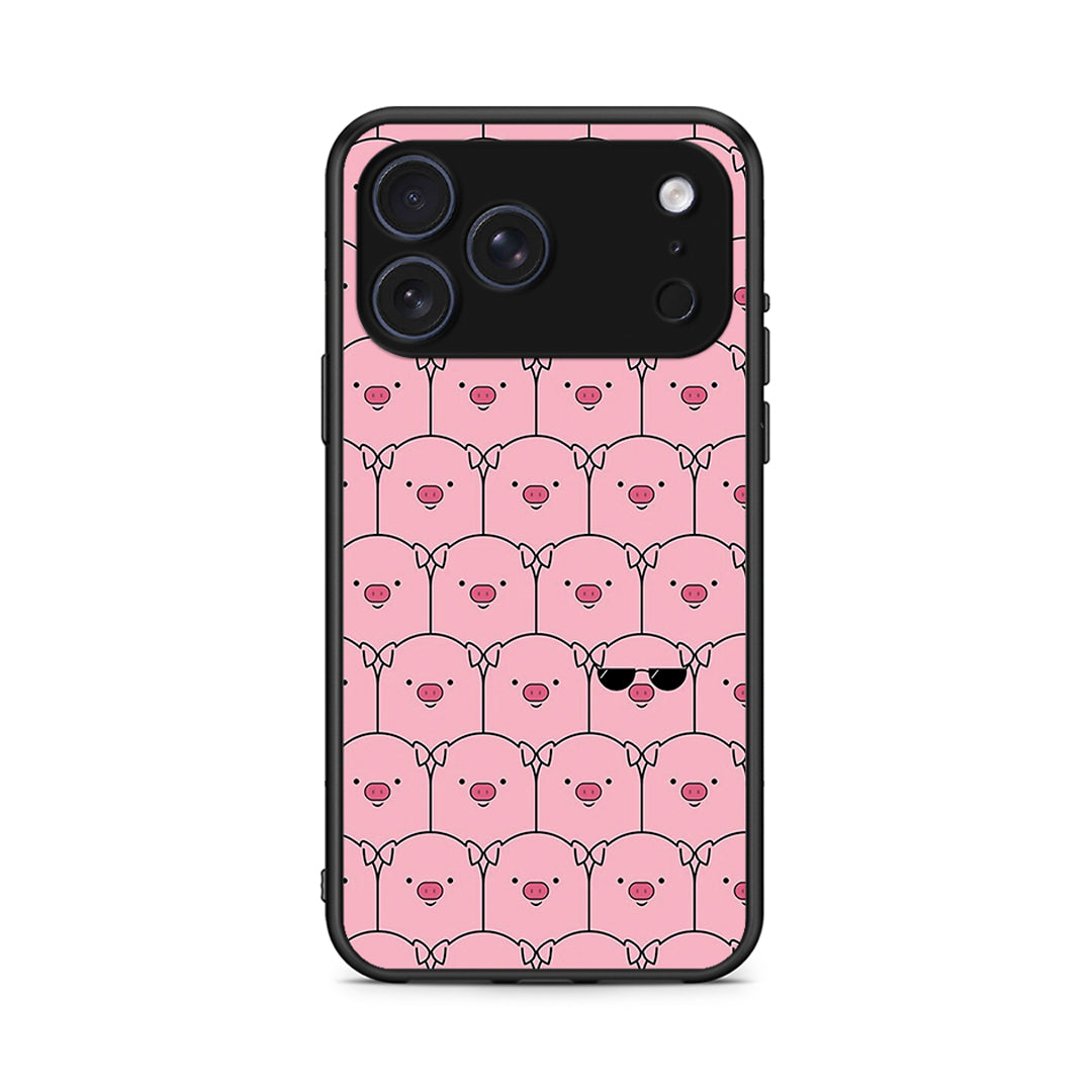 iPhone 17 Pro Max Pig Glasses θήκη από τη Smartfits με σχέδιο στο πίσω μέρος και μαύρο περίβλημα | Smartphone case with colorful back and black bezels by Smartfits