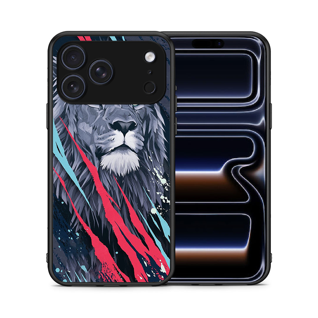 Θήκη iPhone 17 Pro Max Lion Designer PopArt από τη Smartfits με σχέδιο στο πίσω μέρος και μαύρο περίβλημα | iPhone 17 Pro Max Lion Designer PopArt case with colorful back and black bezels