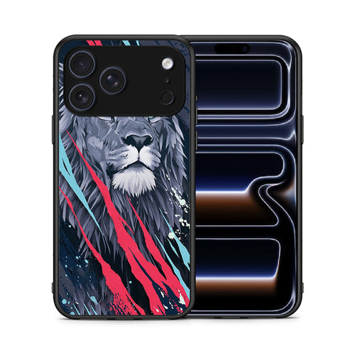Θήκη iPhone 17 Pro Max Lion Designer PopArt από τη Smartfits με σχέδιο στο πίσω μέρος και μαύρο περίβλημα | iPhone 17 Pro Max Lion Designer PopArt case with colorful back and black bezels