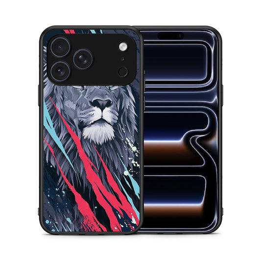 Θήκη iPhone 17 Pro Max Lion Designer PopArt από τη Smartfits με σχέδιο στο πίσω μέρος και μαύρο περίβλημα | iPhone 17 Pro Max Lion Designer PopArt case with colorful back and black bezels