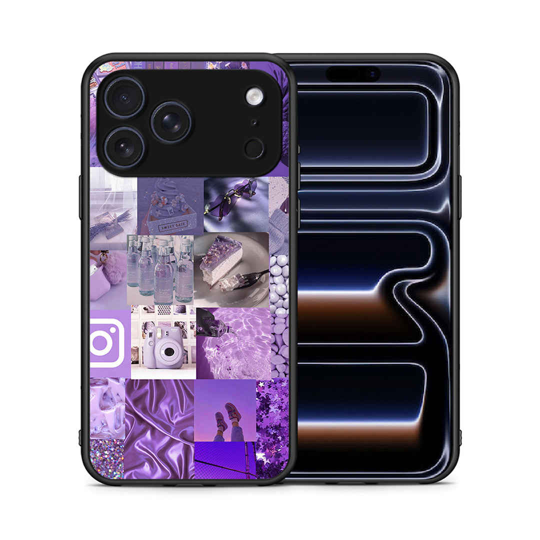 Θήκη iPhone 17 Pro Max Purple Aesthetic Collage από τη Smartfits με σχέδιο στο πίσω μέρος και μαύρο περίβλημα | iPhone 17 Pro Max Purple Aesthetic Collage case with colorful back and black bezels