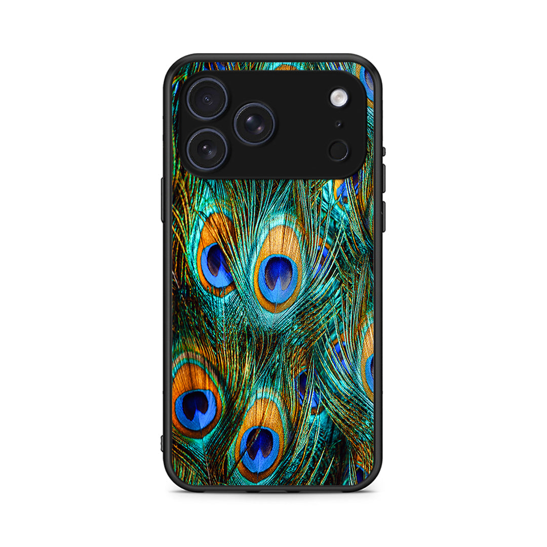 iPhone 17 Pro Max Real Peacock Feathers θήκη από τη Smartfits με σχέδιο στο πίσω μέρος και μαύρο περίβλημα | Smartphone case with colorful back and black bezels by Smartfits