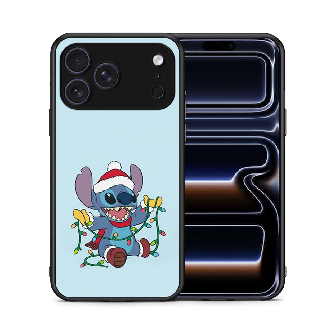 Θήκη iPhone 17 Pro Max Santa Stich από τη Smartfits με σχέδιο στο πίσω μέρος και μαύρο περίβλημα | iPhone 17 Pro Max Santa Stich case with colorful back and black bezels