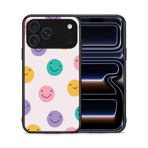 Θήκη iPhone 17 Pro Max Smiley Faces από τη Smartfits με σχέδιο στο πίσω μέρος και μαύρο περίβλημα | iPhone 17 Pro Max Smiley Faces case with colorful back and black bezels