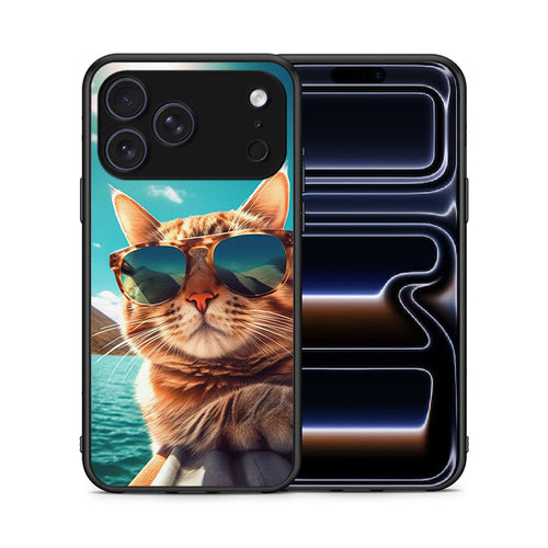 Θήκη iPhone 17 Pro Max Summer Cat από τη Smartfits με σχέδιο στο πίσω μέρος και μαύρο περίβλημα | iPhone 17 Pro Max Summer Cat case with colorful back and black bezels