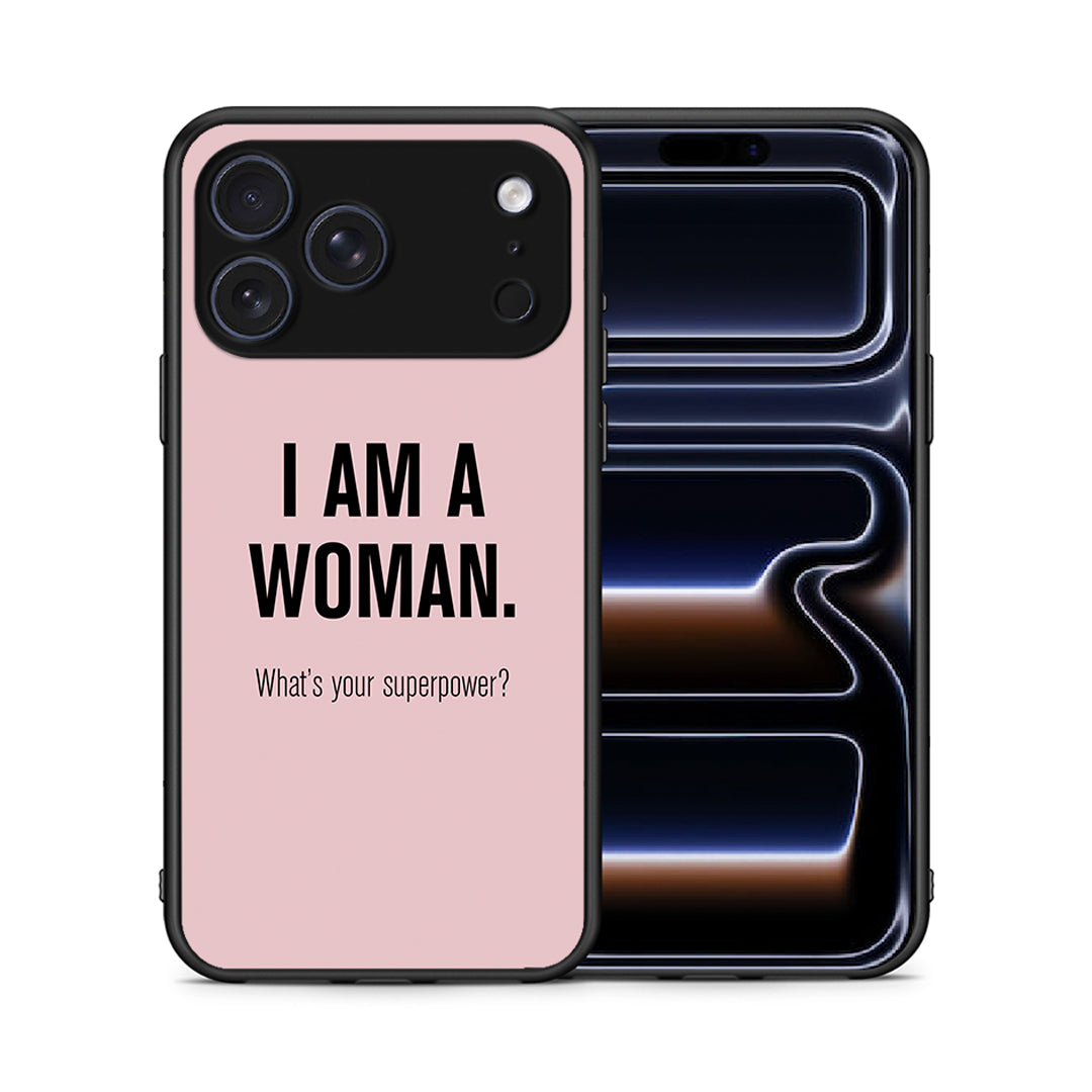 Θήκη iPhone 17 Pro Max Superpower Woman από τη Smartfits με σχέδιο στο πίσω μέρος και μαύρο περίβλημα | iPhone 17 Pro Max Superpower Woman case with colorful back and black bezels