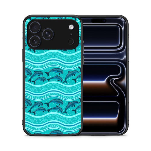 Θήκη iPhone 17 Pro Max Swimming Dolphins από τη Smartfits με σχέδιο στο πίσω μέρος και μαύρο περίβλημα | iPhone 17 Pro Max Swimming Dolphins case with colorful back and black bezels