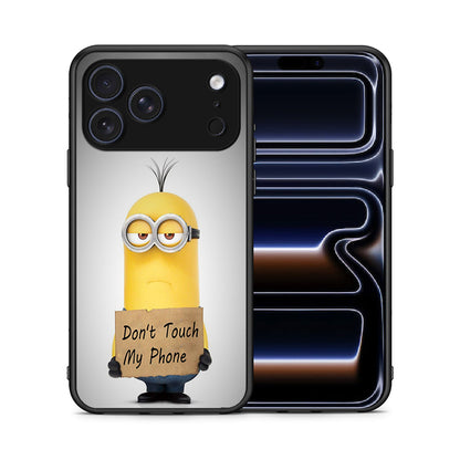 Θήκη iPhone 17 Pro Max Minion Text από τη Smartfits με σχέδιο στο πίσω μέρος και μαύρο περίβλημα | iPhone 17 Pro Max Minion Text case with colorful back and black bezels