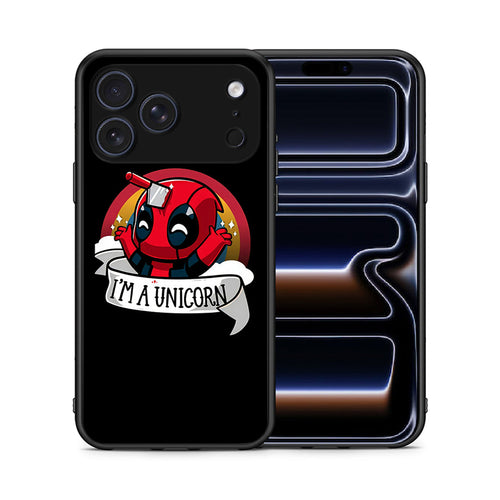Θήκη iPhone 17 Pro Max Unicorn Deadpool από τη Smartfits με σχέδιο στο πίσω μέρος και μαύρο περίβλημα | iPhone 17 Pro Max Unicorn Deadpool case with colorful back and black bezels