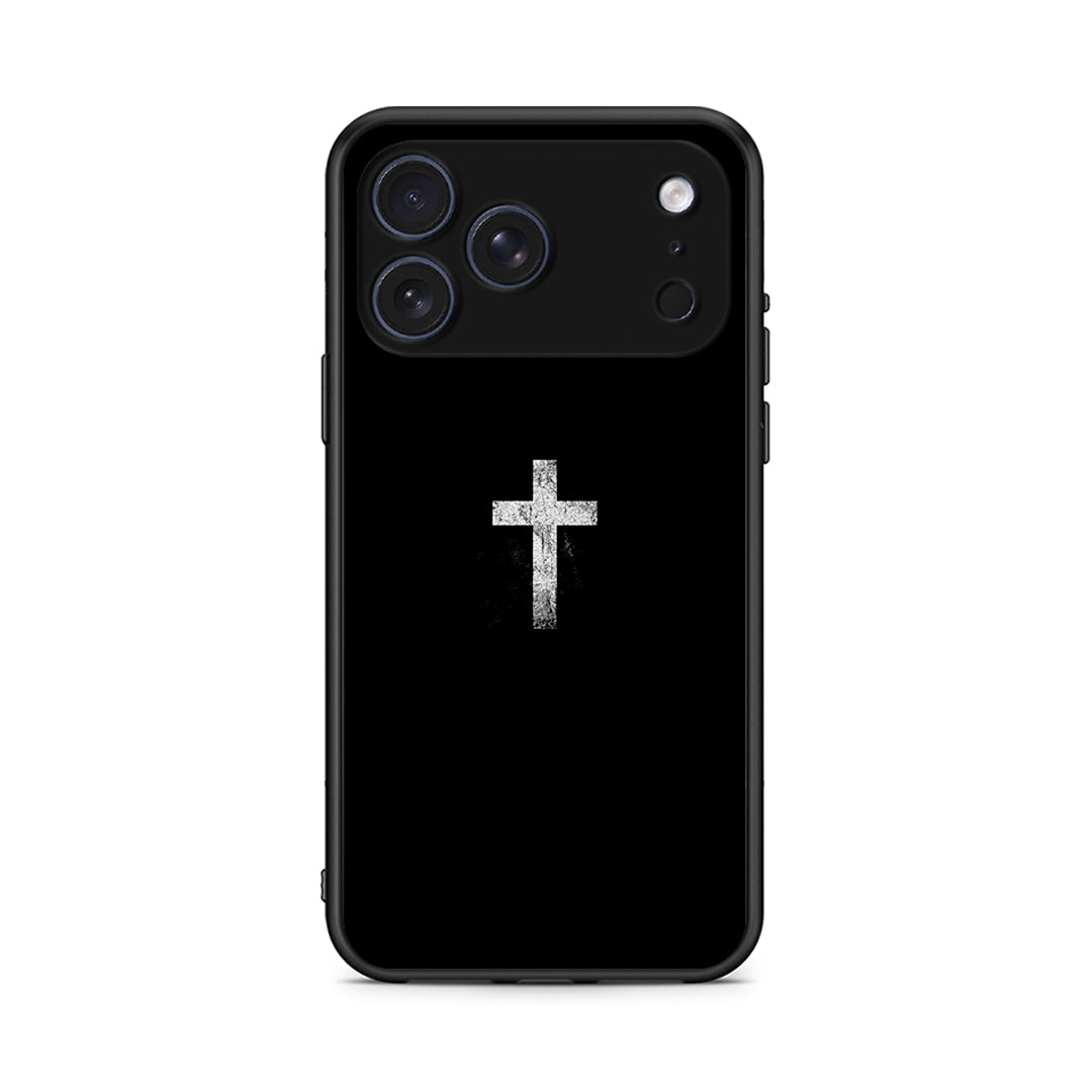 iPhone 17 Pro Max White Cross θήκη από τη Smartfits με σχέδιο στο πίσω μέρος και μαύρο περίβλημα | Smartphone case with colorful back and black bezels by Smartfits