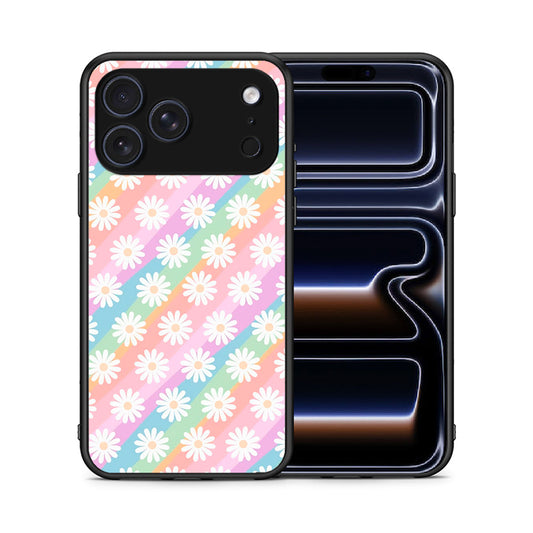 Θήκη iPhone 17 Pro Max White Daisies από τη Smartfits με σχέδιο στο πίσω μέρος και μαύρο περίβλημα | iPhone 17 Pro Max White Daisies case with colorful back and black bezels