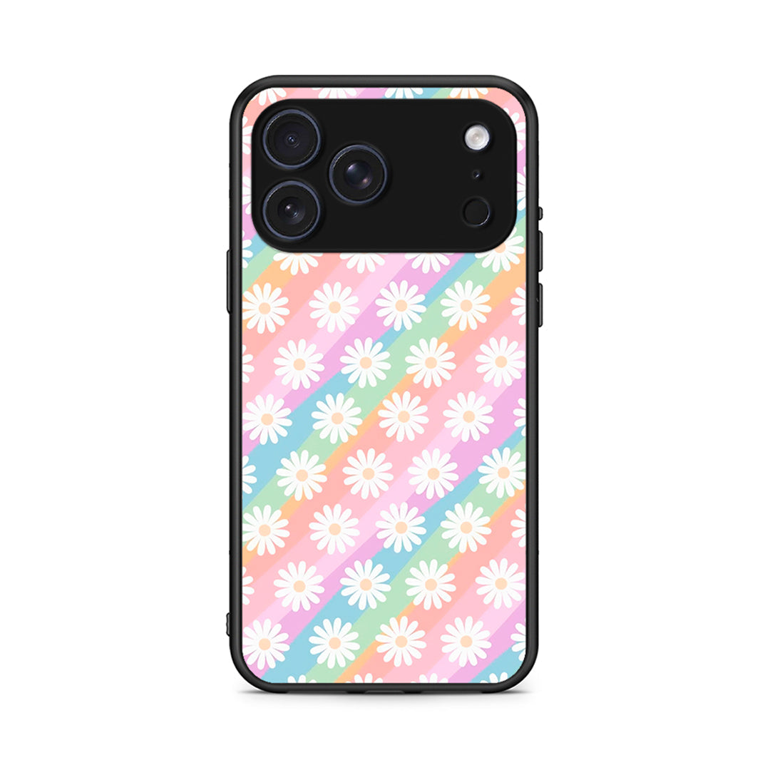 iPhone 17 Pro Max White Daisies θήκη από τη Smartfits με σχέδιο στο πίσω μέρος και μαύρο περίβλημα | Smartphone case with colorful back and black bezels by Smartfits