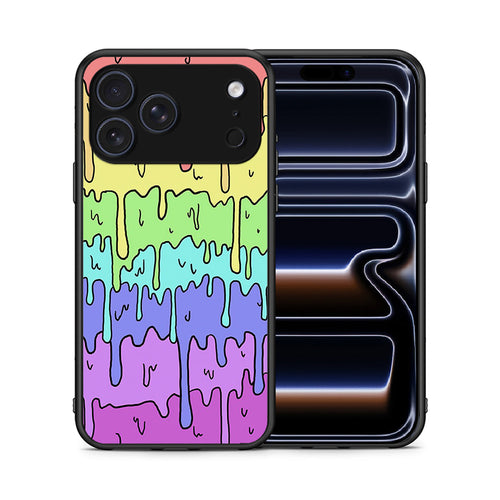 Θήκη iPhone 17 Pro Melting Rainbow από τη Smartfits με σχέδιο στο πίσω μέρος και μαύρο περίβλημα | iPhone 17 Pro Melting Rainbow case with colorful back and black bezels