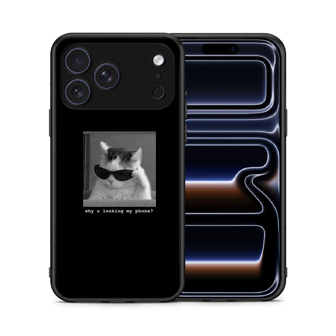 Θήκη iPhone 17 Pro Meme Cat από τη Smartfits με σχέδιο στο πίσω μέρος και μαύρο περίβλημα | iPhone 17 Pro Meme Cat case with colorful back and black bezels