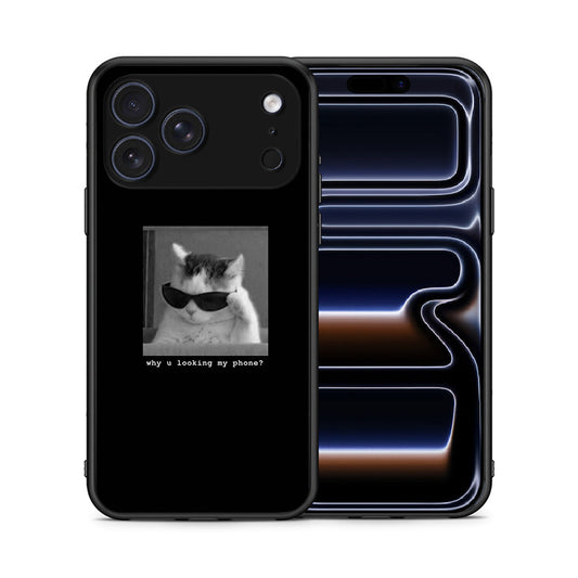 Θήκη iPhone 17 Pro Meme Cat από τη Smartfits με σχέδιο στο πίσω μέρος και μαύρο περίβλημα | iPhone 17 Pro Meme Cat case with colorful back and black bezels