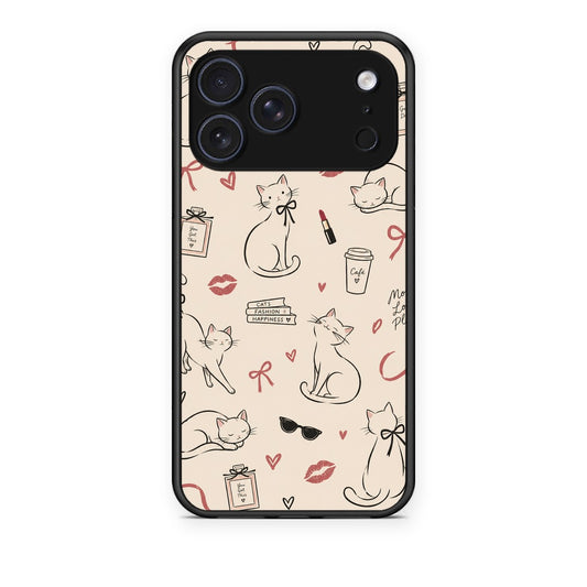 Θήκη iPhone 17 Pro Minimal Cat and Fashion Doodles on Cream από τη Smartfits με σχέδιο στο πίσω μέρος και μαύρο περίβλημα | iPhone 17 Pro Minimal Cat and Fashion Doodles on Cream case with colorful back and black bezels