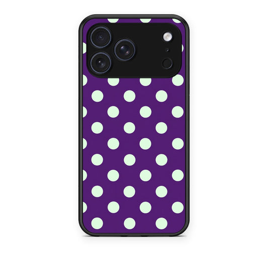 Θήκη iPhone 17 Pro Mint Polka Dots on Purple από τη Smartfits με σχέδιο στο πίσω μέρος και μαύρο περίβλημα | iPhone 17 Pro Mint Polka Dots on Purple case with colorful back and black bezels