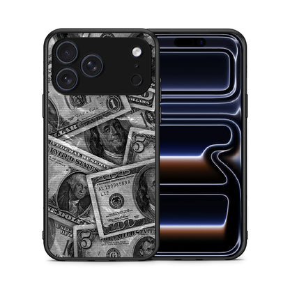 Θήκη iPhone 17 Pro Money Dollars από τη Smartfits με σχέδιο στο πίσω μέρος και μαύρο περίβλημα | iPhone 17 Pro Money Dollars case with colorful back and black bezels