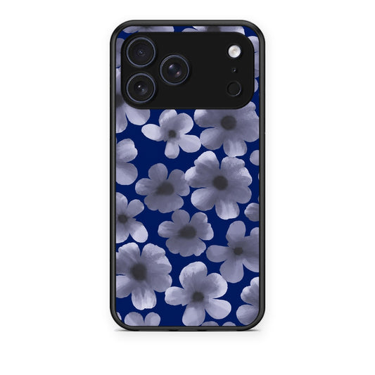 Θήκη iPhone 17 Pro Pale Blue Flowers on Navy από τη Smartfits με σχέδιο στο πίσω μέρος και μαύρο περίβλημα | iPhone 17 Pro Pale Blue Flowers on Navy case with colorful back and black bezels