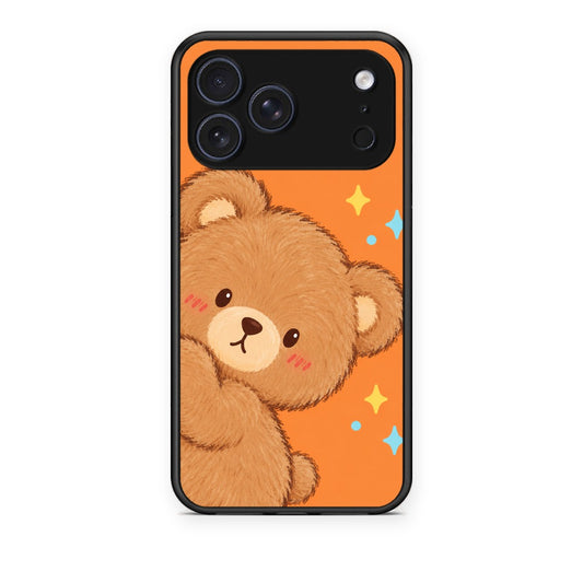 Θήκη iPhone 17 Pro Peekaboo Teddy on Orange από τη Smartfits με σχέδιο στο πίσω μέρος και μαύρο περίβλημα | iPhone 17 Pro Peekaboo Teddy on Orange case with colorful back and black bezels