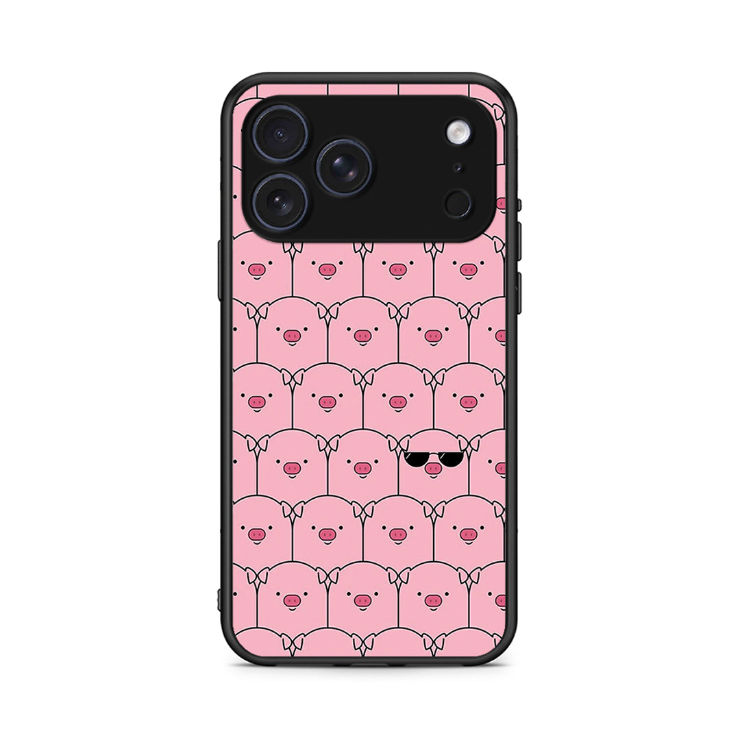 iPhone 17 Pro Pig Glasses θήκη από τη Smartfits με σχέδιο στο πίσω μέρος και μαύρο περίβλημα | Smartphone case with colorful back and black bezels by Smartfits