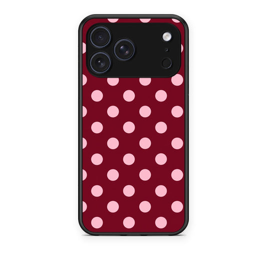 Θήκη iPhone 17 Pro Pink Polka Dots on Burgundy από τη Smartfits με σχέδιο στο πίσω μέρος και μαύρο περίβλημα | iPhone 17 Pro Pink Polka Dots on Burgundy case with colorful back and black bezels